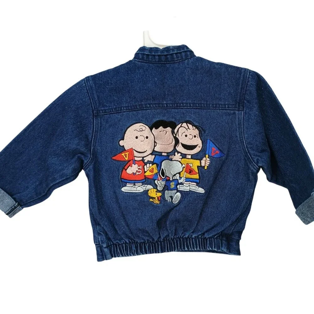 1980s Vintage-Inspired Toddler Denim Jacket Peanuts Snoopy Design 24 Months 100%